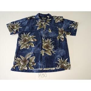Batik Bay Hawaiian Shirt Size Large Flowers Blue Washable Silk - 0223M30